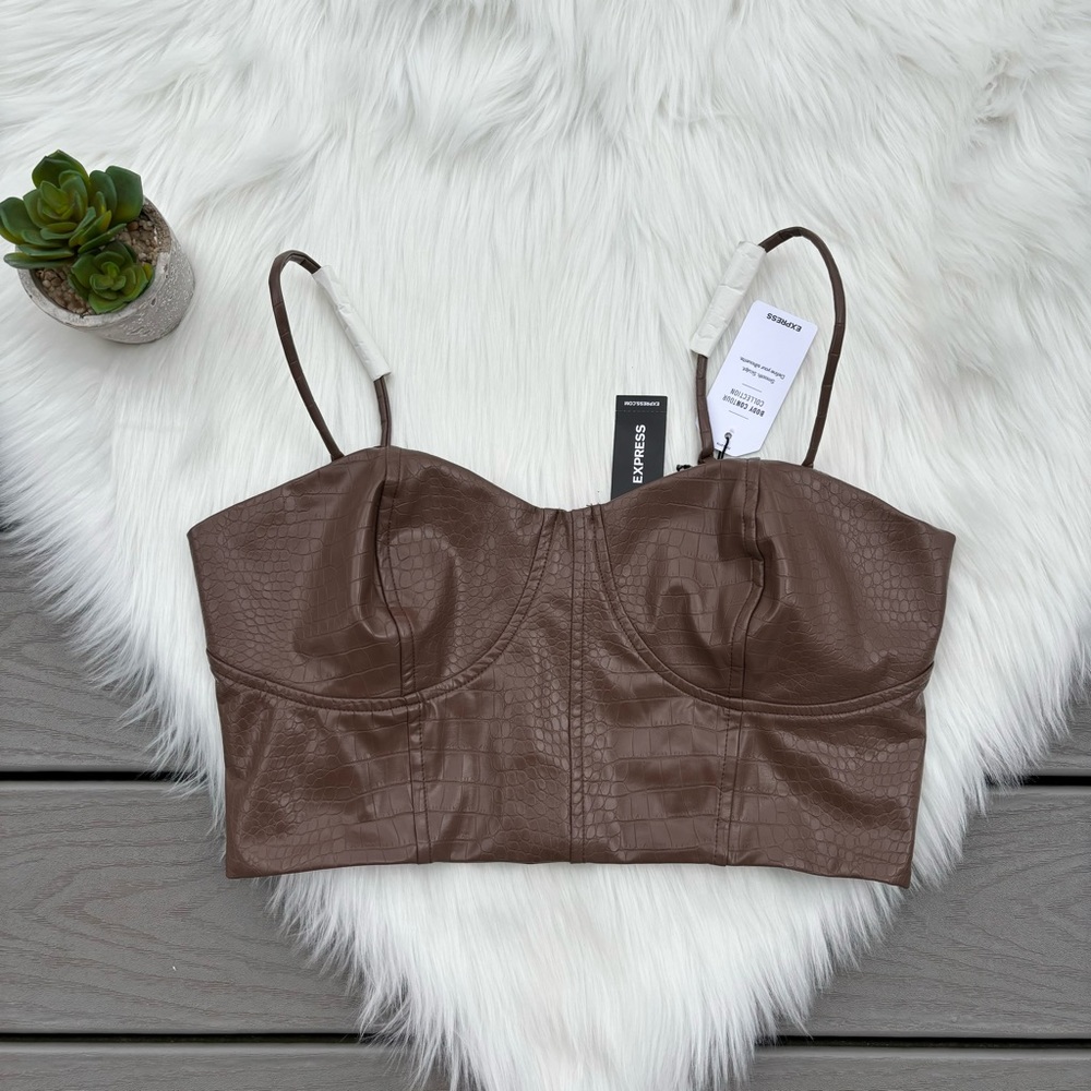 Express Faux Leather Brown Cropped Top